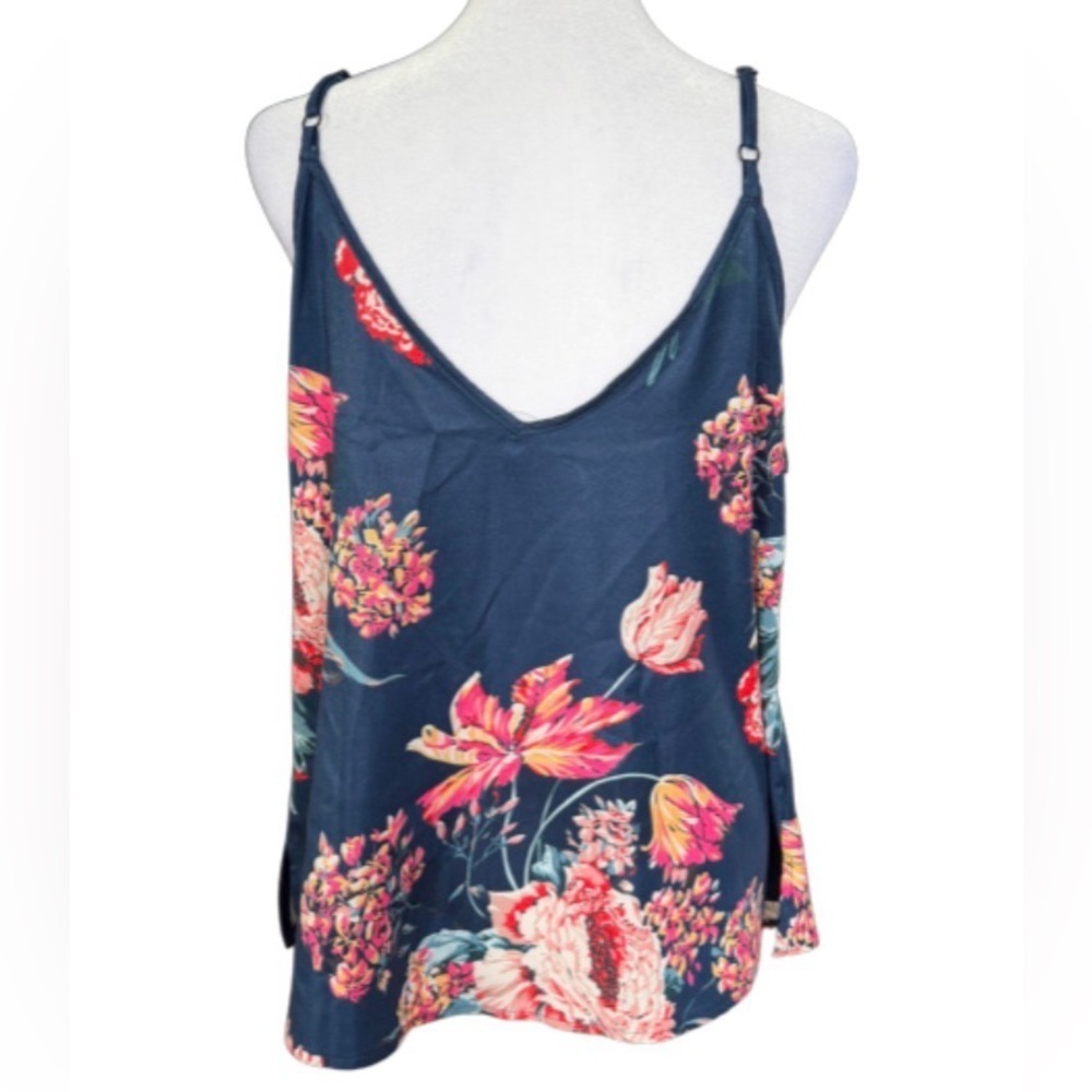 Floral Navy Cami Tank Top w/ Ruffle Trim & Adjustable Straps - Picture 2 of 5